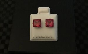 NEW~2Ct Princess Cut Ruby Gemstone Stud Earrings~.925 Sterling Silver